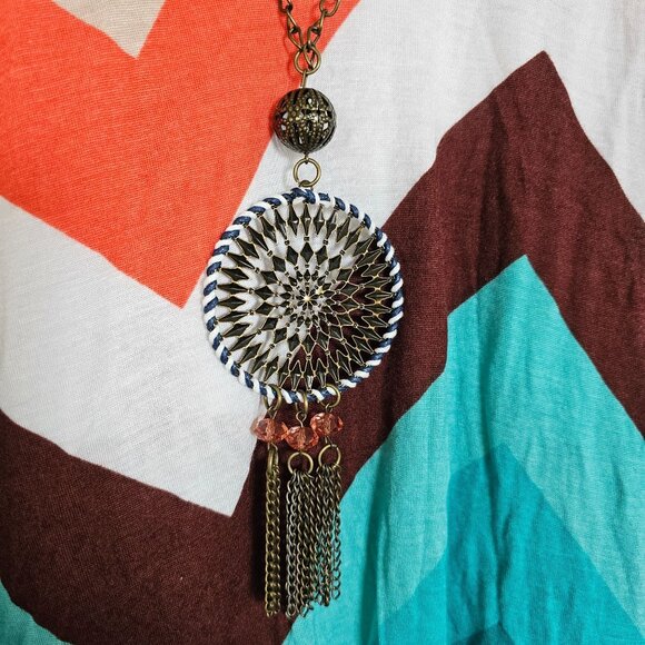 Love J Retro Colored Chevron Racerback Tank Top with Necklace - Women's S - Boho - Picture 4 of 6